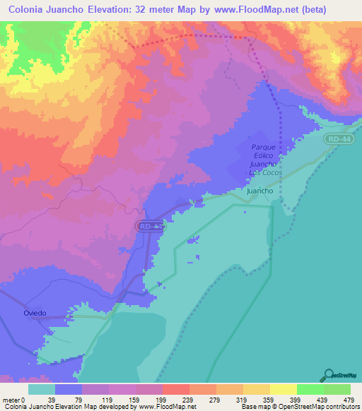 Colonia Juancho,Dominican Republic Elevation Map