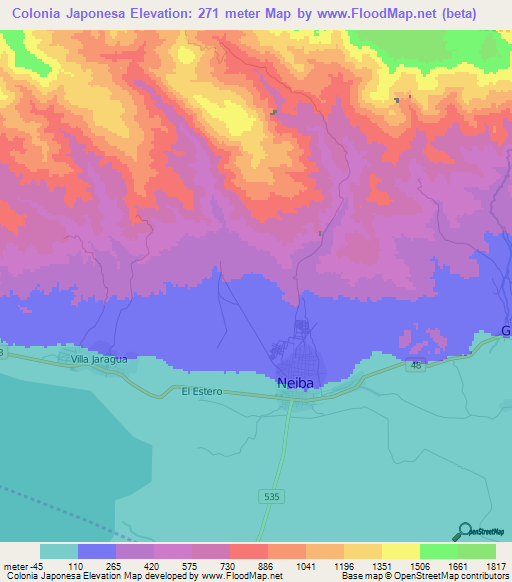 Colonia Japonesa,Dominican Republic Elevation Map