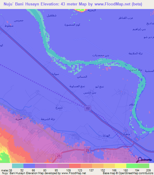 Nuju` Bani Husayn,Egypt Elevation Map