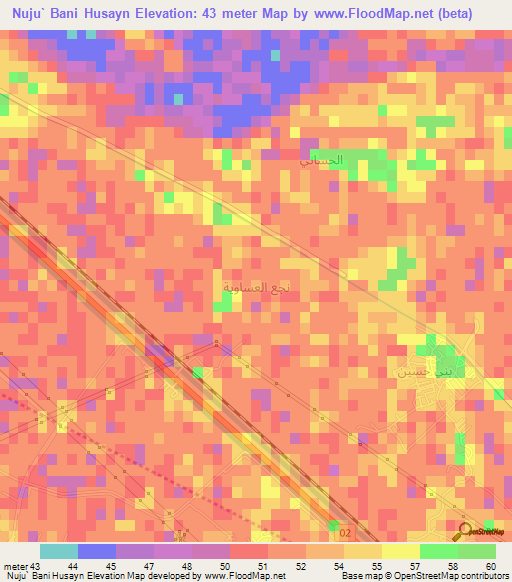 Nuju` Bani Husayn,Egypt Elevation Map