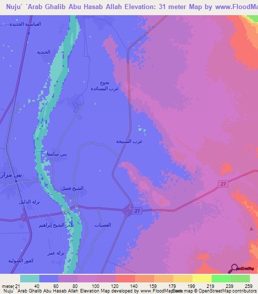 Nuju` `Arab Ghalib Abu Hasab Allah,Egypt Elevation Map