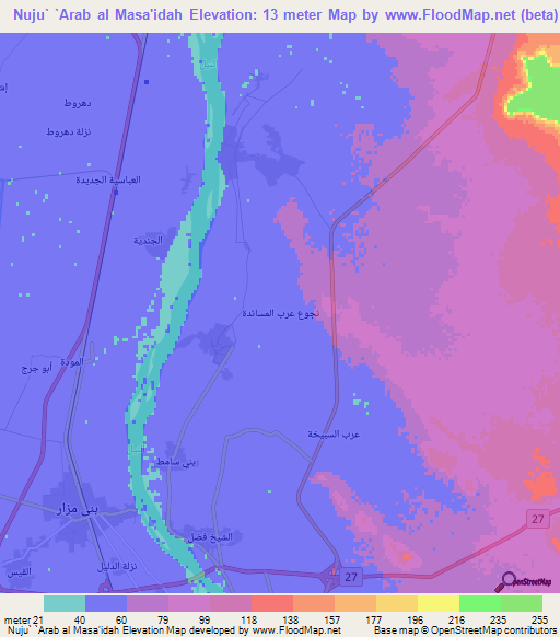 Nuju` `Arab al Masa'idah,Egypt Elevation Map