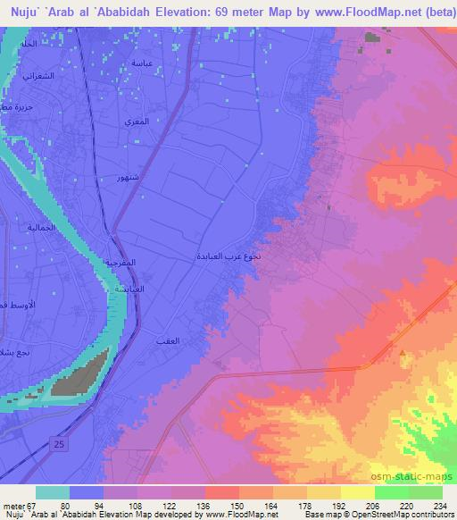 Nuju` `Arab al `Ababidah,Egypt Elevation Map