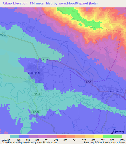 Cibao,Dominican Republic Elevation Map