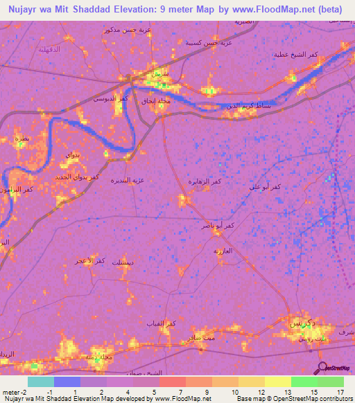 Nujayr wa Mit Shaddad,Egypt Elevation Map