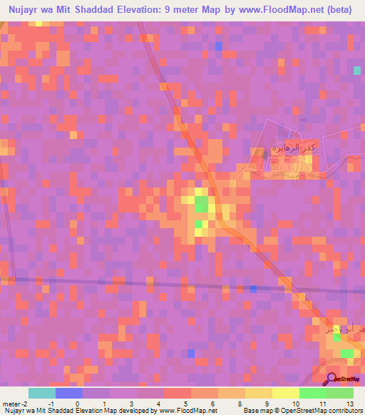 Nujayr wa Mit Shaddad,Egypt Elevation Map