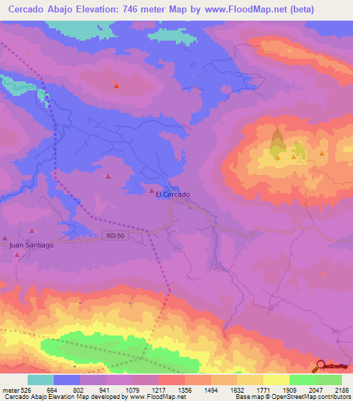 Cercado Abajo,Dominican Republic Elevation Map