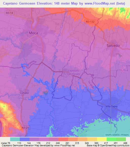 Cayetano Germosen,Dominican Republic Elevation Map
