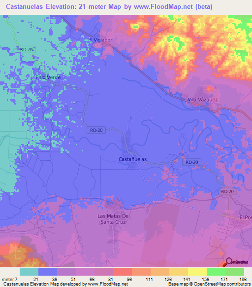 Castanuelas,Dominican Republic Elevation Map