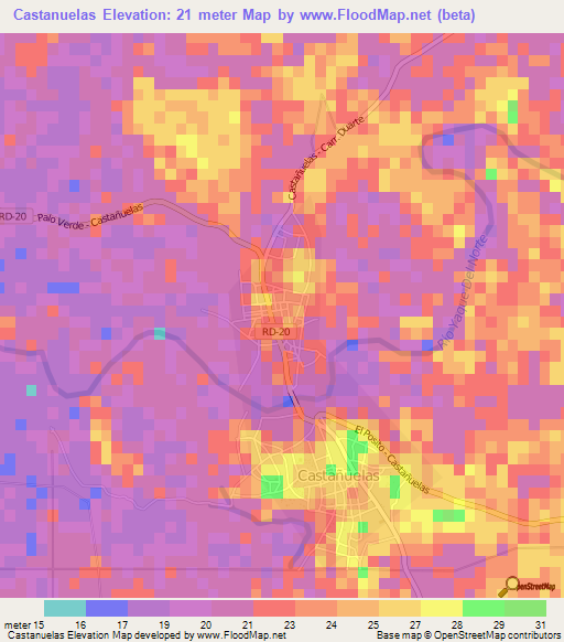 Castanuelas,Dominican Republic Elevation Map