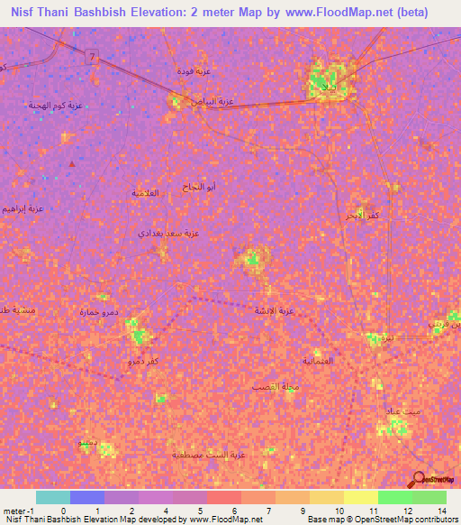 Nisf Thani Bashbish,Egypt Elevation Map