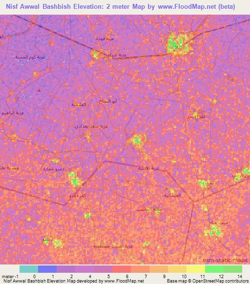 Nisf Awwal Bashbish,Egypt Elevation Map