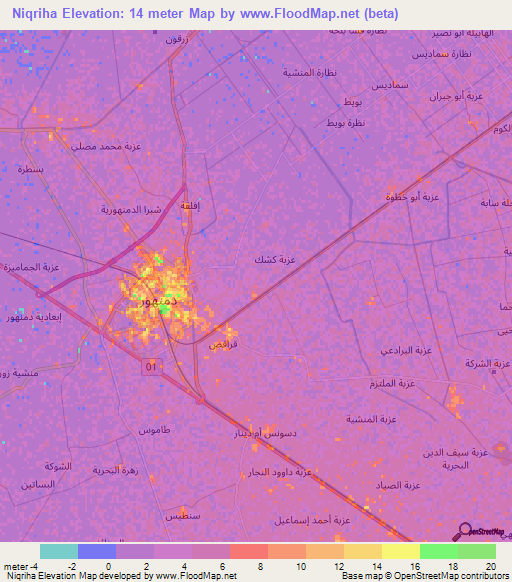 Niqriha,Egypt Elevation Map