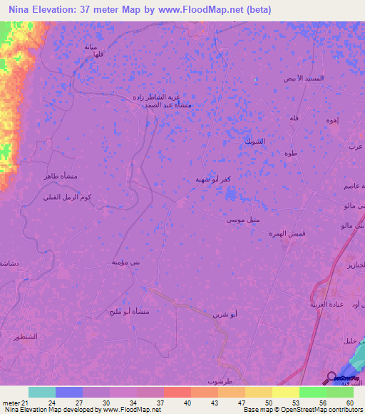 Nina,Egypt Elevation Map