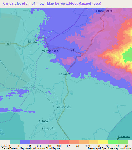 Canoa,Dominican Republic Elevation Map