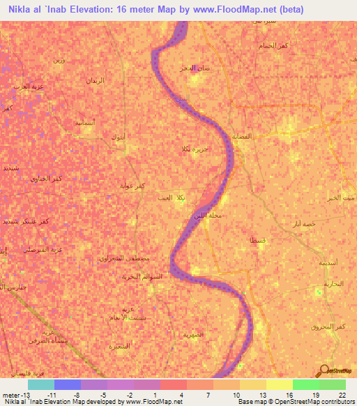 Nikla al `Inab,Egypt Elevation Map