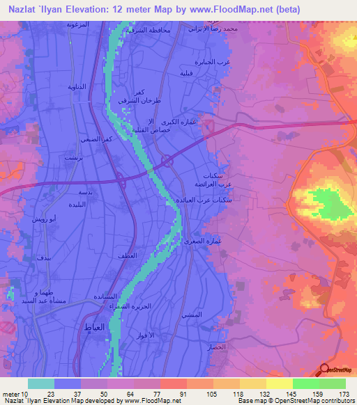 Nazlat `Ilyan,Egypt Elevation Map