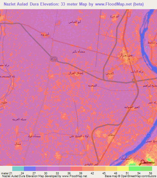 Nazlet Aulad Dura,Egypt Elevation Map