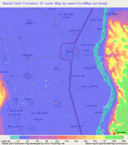 Nazlat Zahir,Egypt Elevation Map