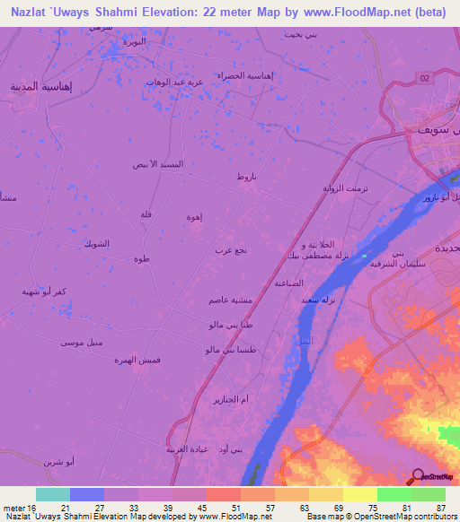 Nazlat `Uways Shahmi,Egypt Elevation Map