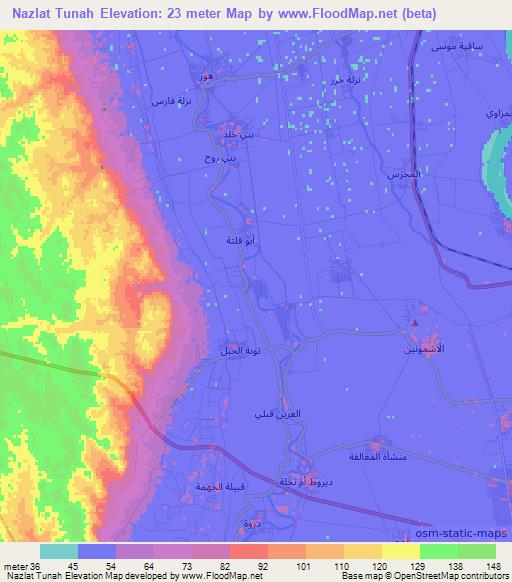 Nazlat Tunah,Egypt Elevation Map