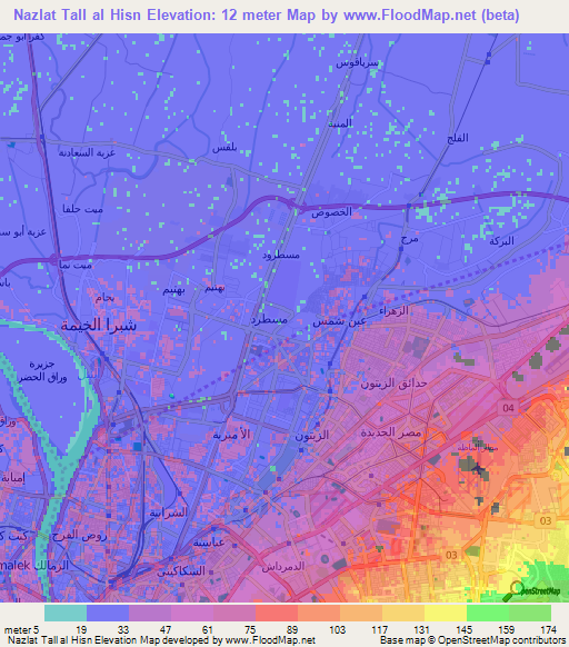 Nazlat Tall al Hisn,Egypt Elevation Map