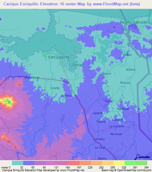 Cacique Enriquillo,Dominican Republic Elevation Map