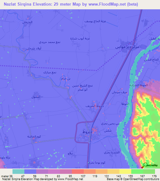 Nazlat Sirqina,Egypt Elevation Map