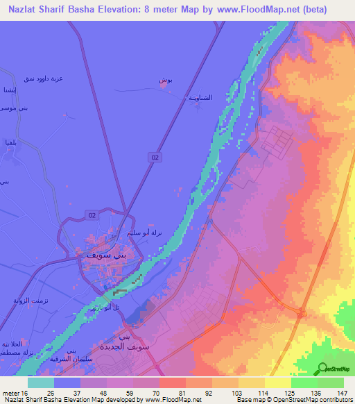 Nazlat Sharif Basha,Egypt Elevation Map