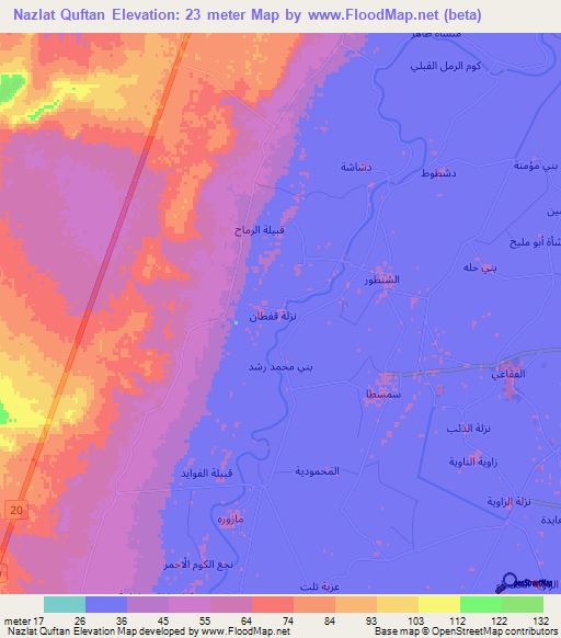 Nazlat Quftan,Egypt Elevation Map