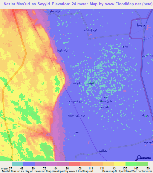 Nazlat Mas`ud as Sayyid,Egypt Elevation Map