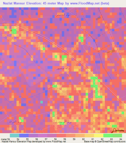 Nazlat Mansur,Egypt Elevation Map