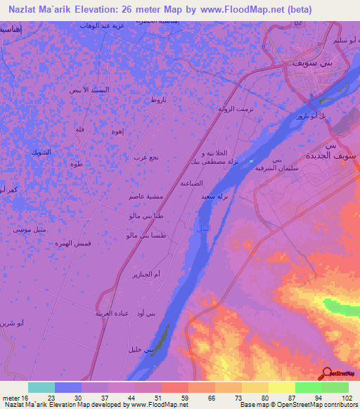 Nazlat Ma`arik,Egypt Elevation Map