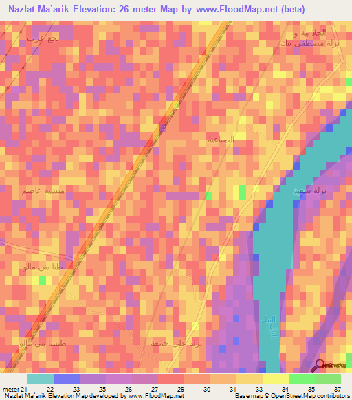 Nazlat Ma`arik,Egypt Elevation Map