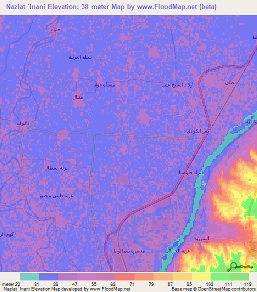 Nazlat `Inani,Egypt Elevation Map