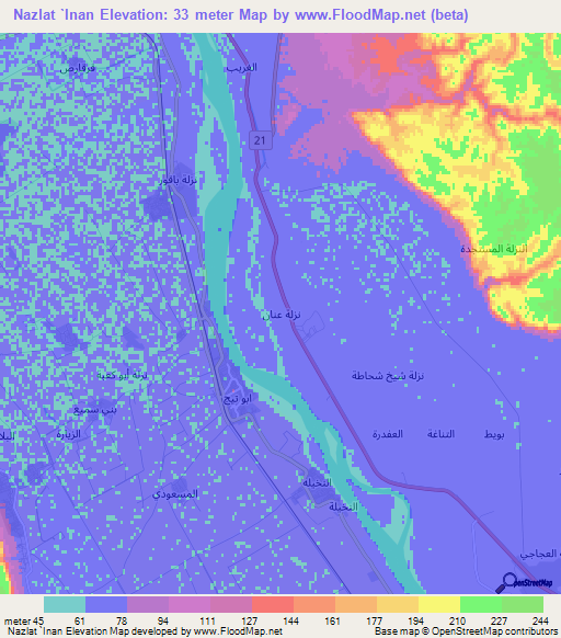 Nazlat `Inan,Egypt Elevation Map