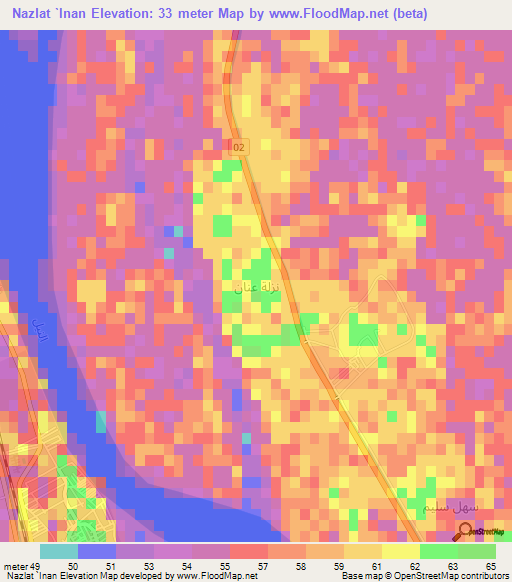 Nazlat `Inan,Egypt Elevation Map