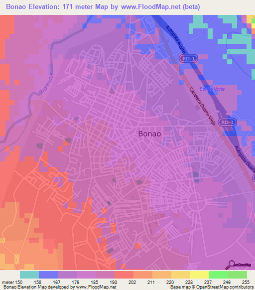 Bonao,Dominican Republic Elevation Map