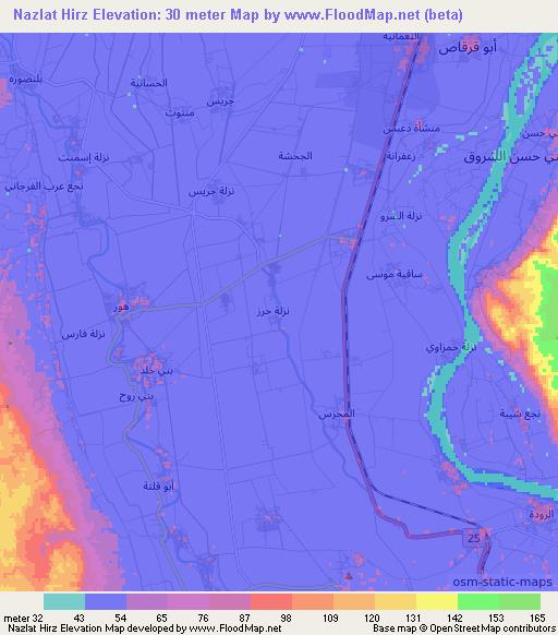 Nazlat Hirz,Egypt Elevation Map