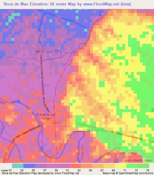 Boca de Mao,Dominican Republic Elevation Map