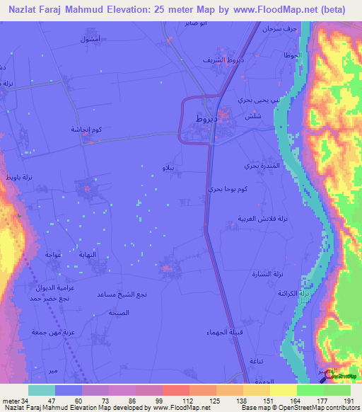 Nazlat Faraj Mahmud,Egypt Elevation Map