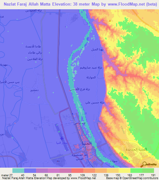 Nazlat Faraj Allah Matta,Egypt Elevation Map