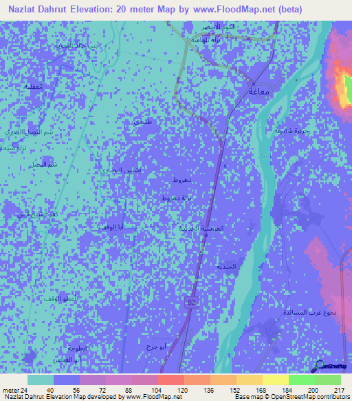 Nazlat Dahrut,Egypt Elevation Map