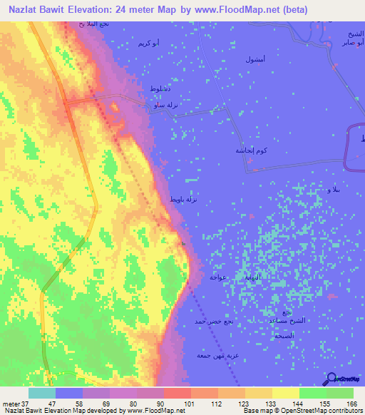 Nazlat Bawit,Egypt Elevation Map