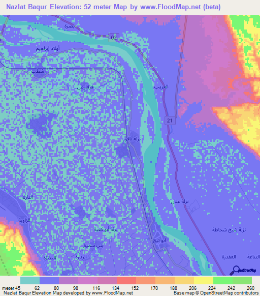 Nazlat Baqur,Egypt Elevation Map