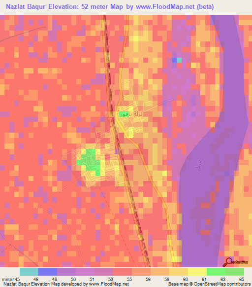 Nazlat Baqur,Egypt Elevation Map