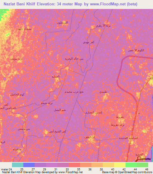 Nazlat Bani Khilf,Egypt Elevation Map