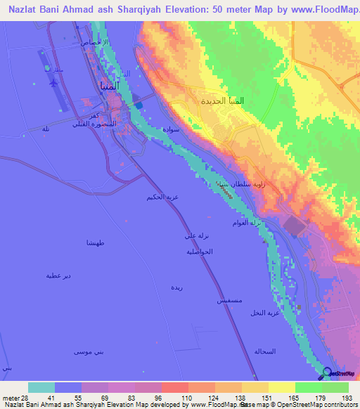 Nazlat Bani Ahmad ash Sharqiyah,Egypt Elevation Map