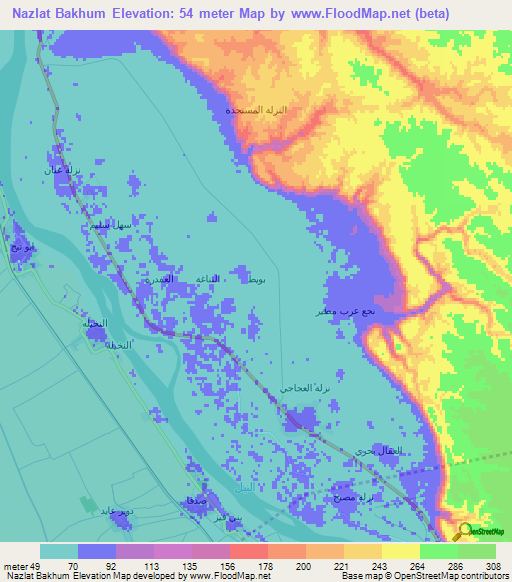 Nazlat Bakhum,Egypt Elevation Map