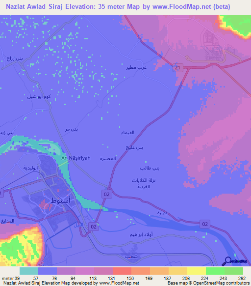 Nazlat Awlad Siraj,Egypt Elevation Map